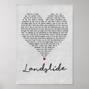 Landslide Grey Heart Song Lyric Wall Art Print
