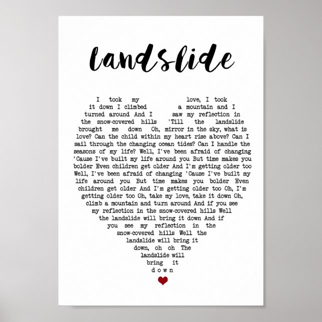 Landslide Wall Art Song Lyric Heart Print (Front)