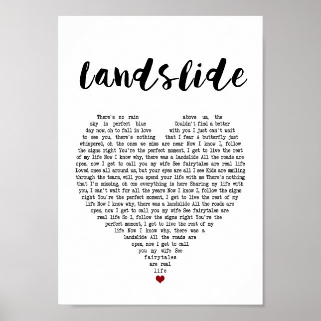Landslide White Heart Song Lyric Wall Art Print (Front)