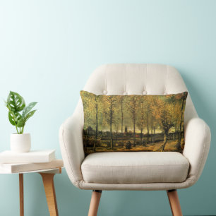 Lane with Poplars by Vincent van Gogh Lumbar Cushion