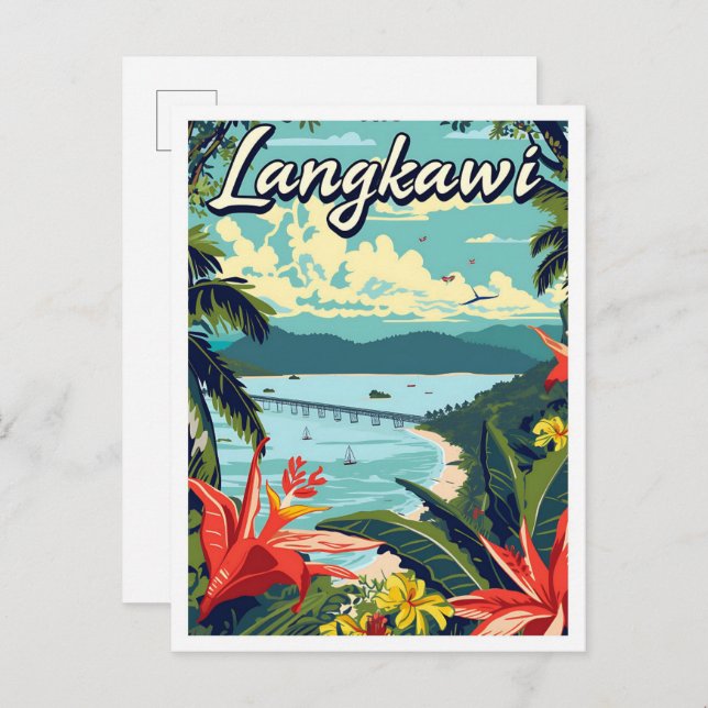 Langkawi Malaysia Artistic Travel Illustration Postcard (Front/Back)