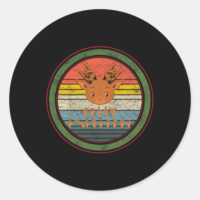 Language Deaf Christmas Reindeer Deaf Asl Awarenes Classic Round Sticker (Front)