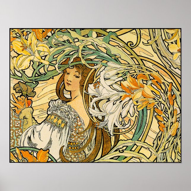 Language of Flowers by Alphonse Mucha Poster (Front)