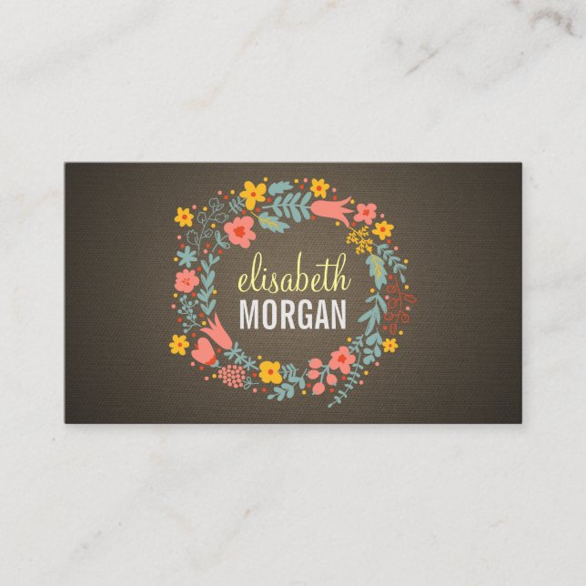 Language Tutor - Burlap Floral Wreath Business Card (Front)
