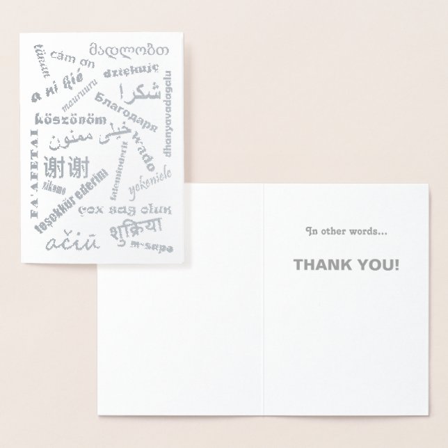 Languages Multilingual Thank You Silver Typography Foil Card (Display)
