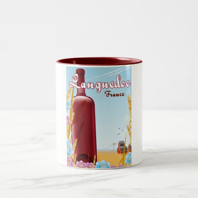 Languedoc France travel poster Two-Tone Coffee Mug (Center)
