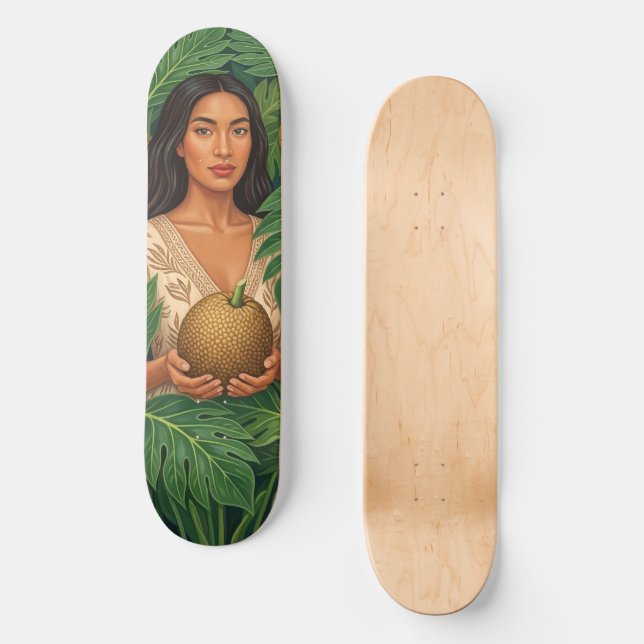 Lani in breadfruit canvas print skateboard (Front)