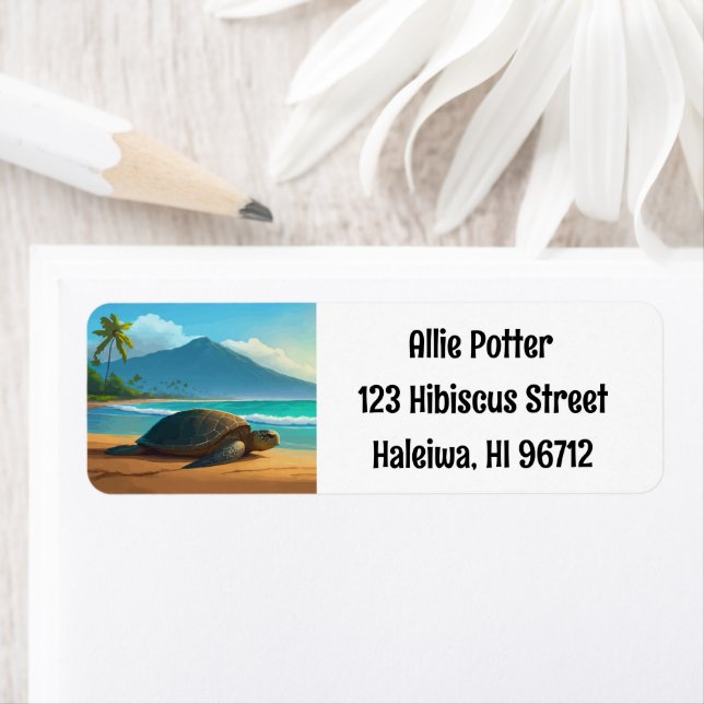 Laniakea Beach Haleiwa Oahu Hawaii Turtle Return Address Label (Insitu)