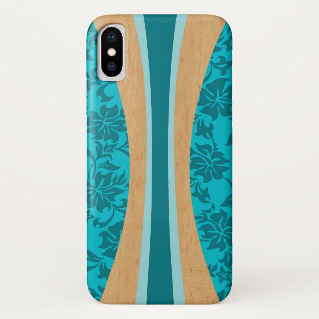 Laniakea Hawaiian Faux Wood Surfboard Teal Case-Mate iPhone Case (Back)