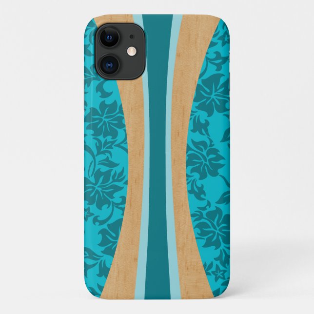 Laniakea Hawaiian Faux Wood Surfboard Teal Case-Mate iPhone Case (Back)