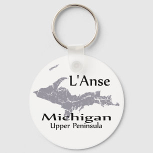L'Anse Michigan Map Design Keychain