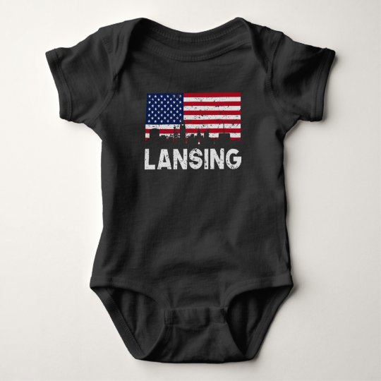 Lansing MI American Flag Skyline Distressed Baby Bodysuit