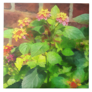 Lantana Against Brick Wall Ceramic Tile