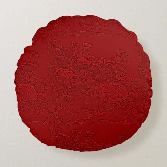 Lantana Floral Red Design Round Cushion (Front)