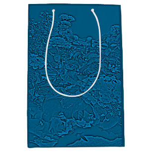 Lantana Floral Teal Blue Design Medium Gift Bag