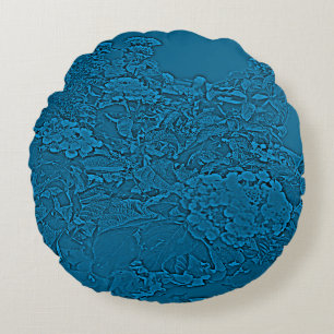 Lantana Floral Teal Blue Design Round Cushion