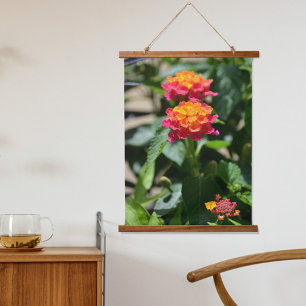 Lantana Pink Orange Botanical Floral Photographic Hanging Tapestry