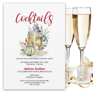 Lantern and Baubles Christmas Cocktail Party Invitation