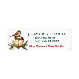 Lantern and Bird Christmas Return Address Label