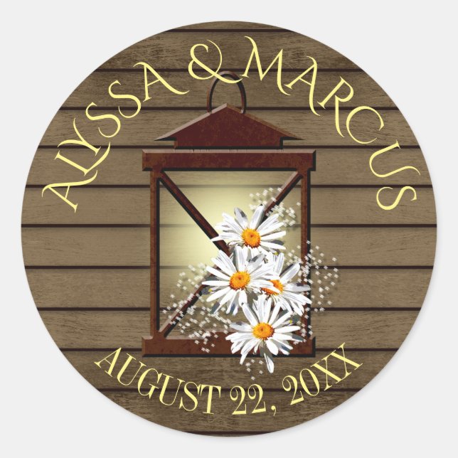 Lantern and Rustic Barn Wood Classic Round Sticker (Front)