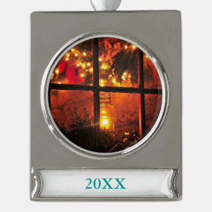Lantern at Night Silver Plated Banner Ornament