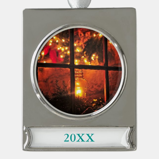 Lantern at Night Silver Plated Banner Ornament (Front)