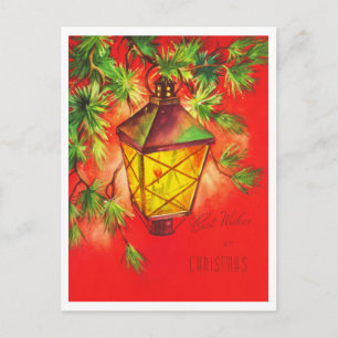 Lantern Best Wishes Christmas Retro 1950s Vintage Postcard