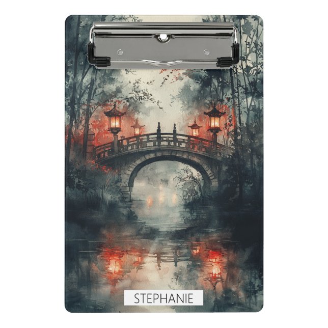 Lantern Bridge Moonlight Watercolor Mini Clipboard (Front)