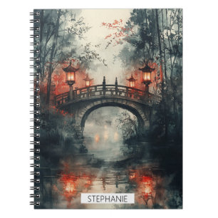 Lantern Bridge Moonlight Watercolor Notebook