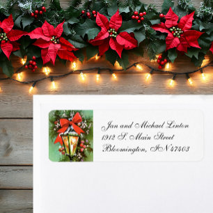 Lantern Christmas Red Personalise Return Address Label