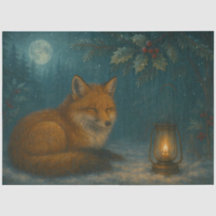 Lantern Fox Under the Holly Moon Winter Decoupage  Tissue Paper