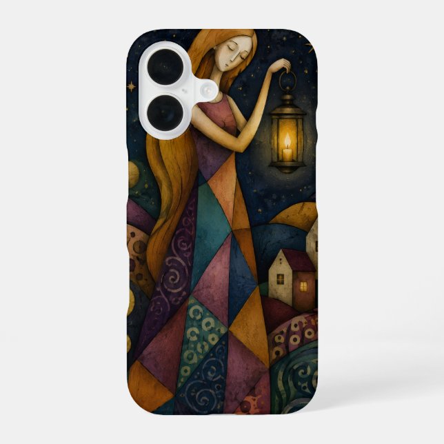 LANTERN GIRL UNDER BLUE STARRY SKY iPhone 16 CASE (Back)