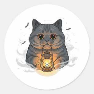 Lantern Holder Brit – British Shorthair Halloween Classic Round Sticker