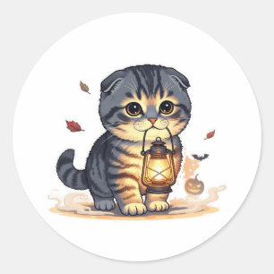 Lantern Holder Fold – Cute Scottish Fold Cat Classic Round Sticker