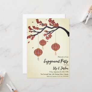 Lantern in Tree backyard engagement party Invitation