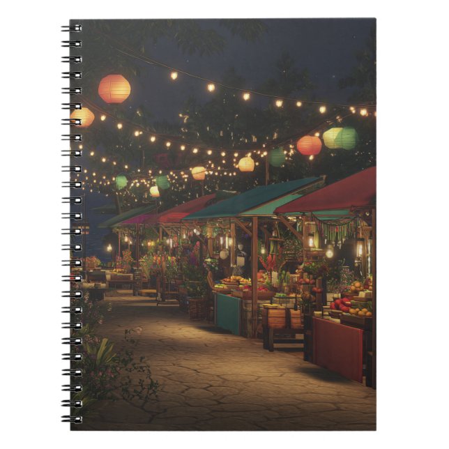 Lantern-Lit Market Night Stalls Art Notebook (Front)