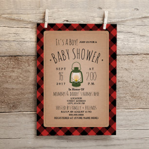 Lantern Lumberjack Plaid Baby Shower Invitation