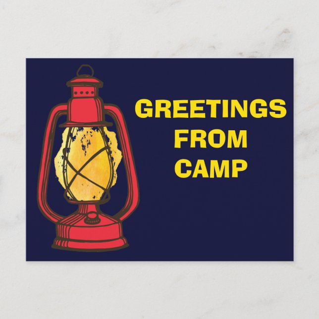 Lantern Navy Blue Greetings from Camp Postcard (Front)