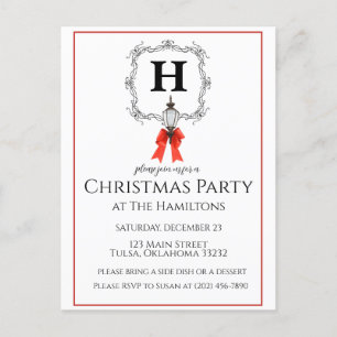 Lantern Red Stripe Christmas Party Invitation Postcard