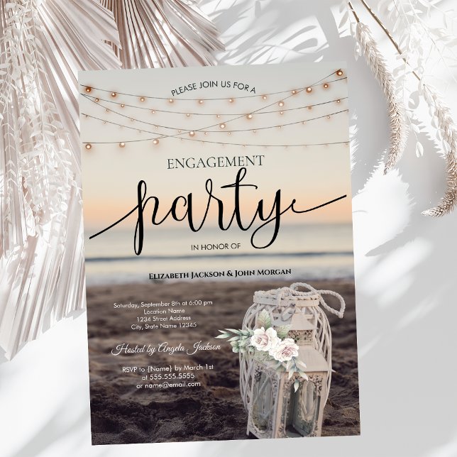 Lantern,String Lights,Flowers,Beach Engagement   Invitation (Creator Uploaded)