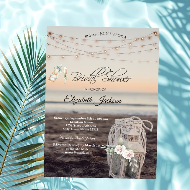 Lantern,String Lights,Flowers,Beach Wine  Invitation (Creator Uploaded)