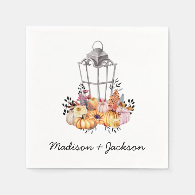 Lantern Watercolor Autumn Personalised Napkin (Front)