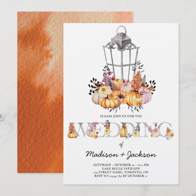 Lantern Wedding Watercolor Autumn Invitation (Front/Back)