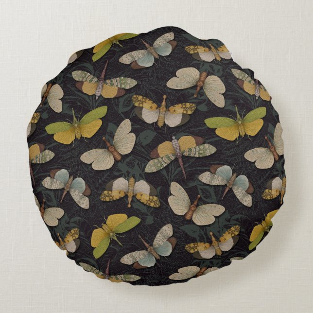 Lanternflies - Pyrops Candelaria & Planthoppers Round Cushion (Back)