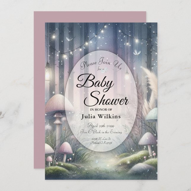 Lanternlight Dreams Enchanted Forest Baby Shower Invitation (Front/Back)