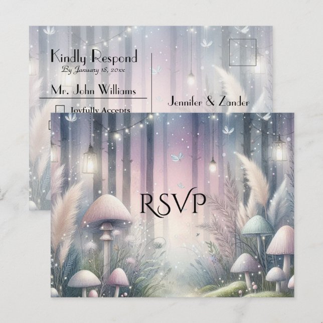 Lanternlight Dreams Enchanted Forest Wedding Invitation Postcard (Front/Back)