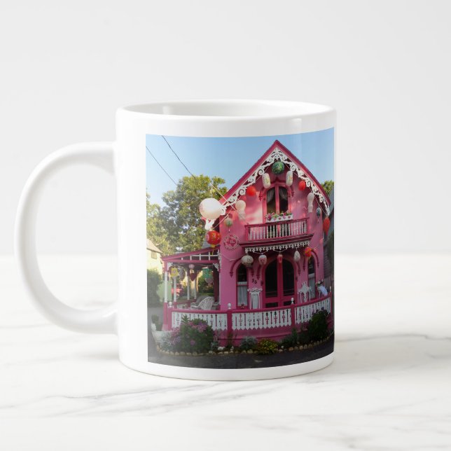 Lanterns and Pink Gingerbread - Martha's Vineyard Large Coffee Mug (Left)