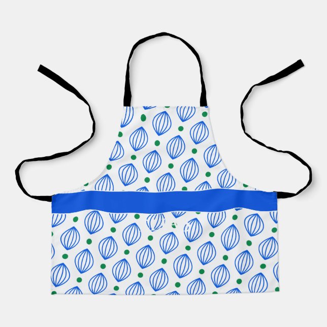 Lanterns Beige Blue Minimal Pattern Apron (Front)
