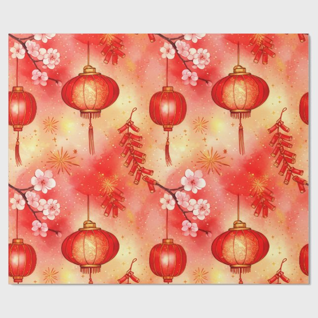 Lanterns glow, firecrackers burst, and blossoms bl wrapping paper (Flat)