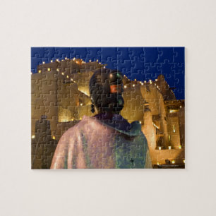 Lanterns lighting adobe building, with Indian Jigsaw Puzzle